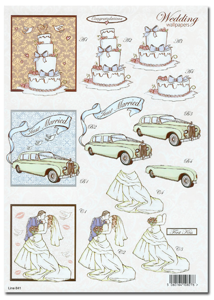 Die Cut 3D Decoupage A4 Sheet - Wedding (841)
