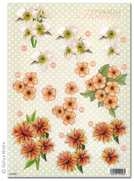 Die Cut 3D Decoupage A4 Sheet - Polka Dot Flowers (991)