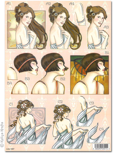 Die Cut 3D Decoupage A4 Sheet - Art Deco Ladies (1007)