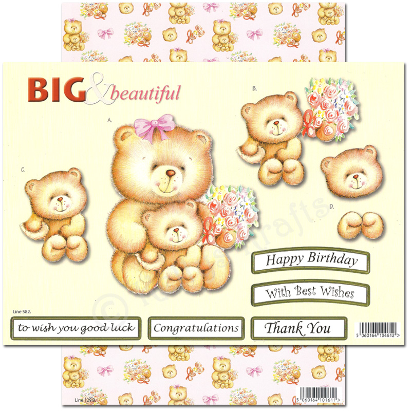 Die Cut 3D Decoupage A4 Set - Big & Beautiful, Teddy Bears (582)