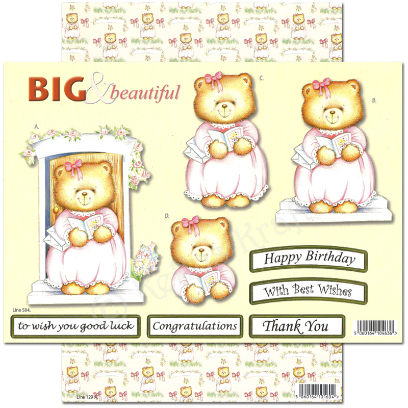 Die Cut 3D Decoupage A4 Set - Big & Beautiful, Teddy Bear (584)