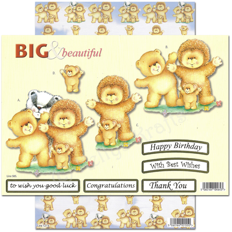 Die Cut 3D Decoupage A4 Set - Big & Beautiful, Teddy Bears (585)