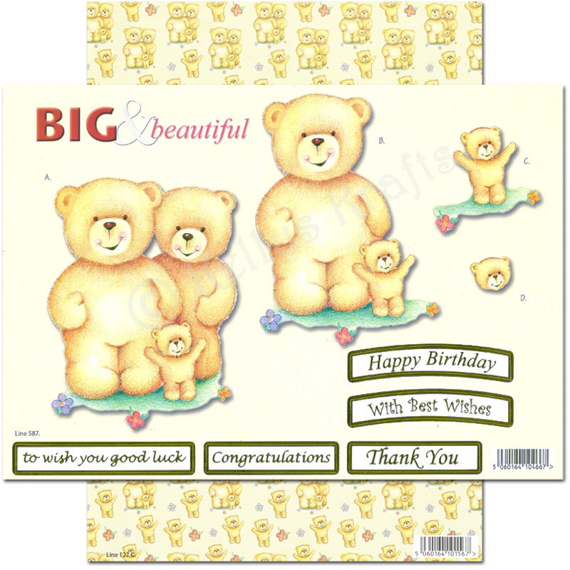 Die Cut 3D Decoupage A4 Set - Big & Beautiful, Teddy Bears (587)