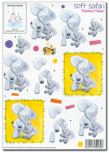 3D Decoupage A4 Sheet - Soft Safari \"Elephant Times\"