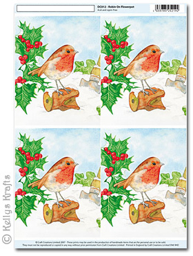 3D Decoupage A4 Motif Sheet - Robin on Flowerpot (012)