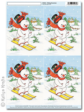 3D Decoupage A4 Motif Sheet - Skiing Snowman (023)