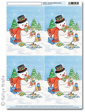 3D Decoupage A4 Motif Sheet - Snowman With Presents (024)