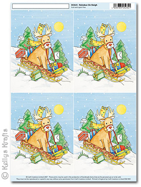 3D Decoupage A4 Motif Sheet - Reindeer in Sleigh (025)
