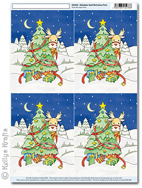 3D Decoupage A4 Motif Sheet - Reindeer & Christmas Tree (026)
