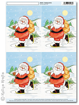 3D Decoupage A4 Motif Sheet - Skating Santa (027)