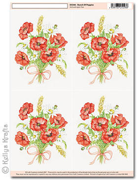 3D Decoupage A4 Motif Sheet - Poppy, Bunch of Poppies (046) - Click Image to Close