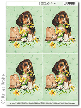 3D Decoupage A4 Motif Sheet - Puppy Dog with Flowerpot (067)
