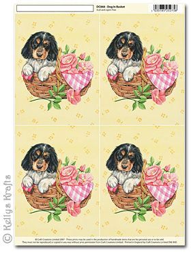 3D Decoupage A4 Motif Sheet - Puppy Dog in Basket (068)