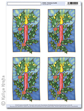 (image for) 3D Decoupage A4 Motif Sheet - Christmas Candle with Holly (083)