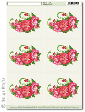 (image for) 3D Decoupage A4 Motif Sheet - Roses, Red/Cerise (113)