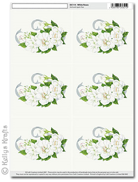 3D Decoupage A4 Motif Sheet - Roses, White (114)