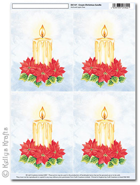 3D Decoupage A4 Motif Sheet - Christmas Candle with Poinsettia (137)