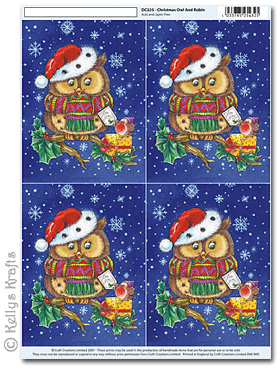 3D Decoupage A4 Motif Sheet - Christmas Owl & Robin (225)