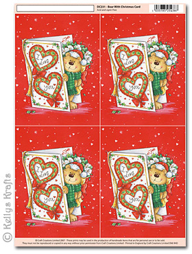 3D Decoupage A4 Motif Sheet - Teddy Bear with Christmas Card (231)
