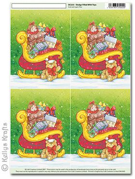 3D Decoupage A4 Motif Sheet - Sleigh Filled with Toys (233)