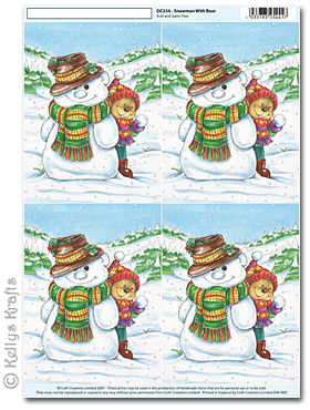 3D Decoupage A4 Motif Sheet - Snowman with Bear (234)