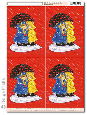 3D Decoupage A4 Motif Sheet - Bears Under Umbrella (247)