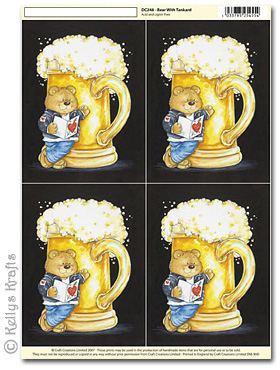 3D Decoupage A4 Motif Sheet - Bear with Beer/Lager Tankard (248)