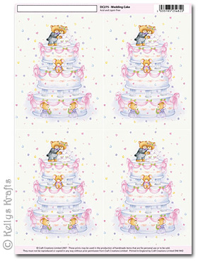3D Decoupage A4 Motif Sheet - Wedding Cake, Bears On Top (275)