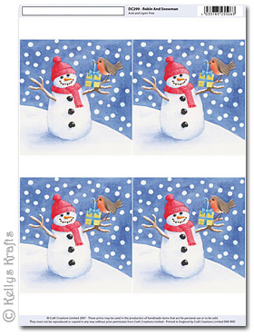 3D Decoupage A4 Motif Sheet - Christmas Robin & Snowman (299)