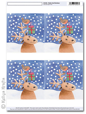 3D Decoupage A4 Motif Sheet - Christmas Robin & Reindeer (300)