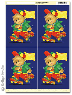 3D Decoupage A4 Motif Sheet - Sports, Skateboard Bear (309)