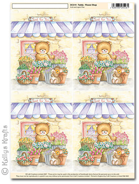 3D Decoupage A4 Motif Sheet - Teddy Bear at the Flower Shop (319)