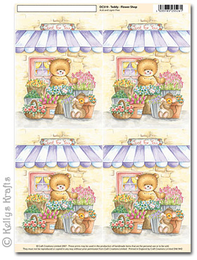 3D Decoupage A4 Motif Sheet - Teddy Bear at the Flower Shop (319) - Click Image to Close