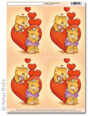 3D Decoupage A4 Motif Sheet - Teddy Bears & Love Hearts (320)