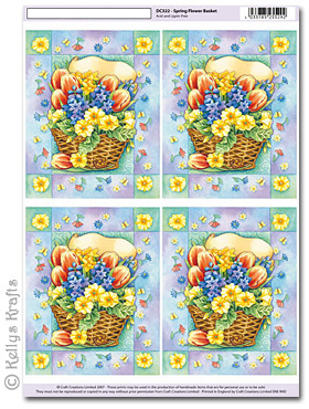 3D Decoupage A4 Motif Sheet - Spring Flower/Floral Basket (322)