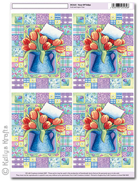 3D Decoupage A4 Motif Sheet - Vase of Tulips, Flower/Floral (323)