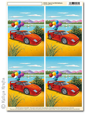 3D Decoupage A4 Motif Sheet - Sports Car with Balloons (324)