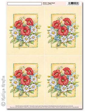 3D Decoupage A4 Motif Sheet - Poppy/Flower, Bunch of Poppies (327)