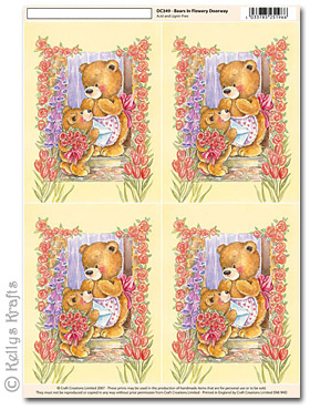 3D Decoupage A4 Motif Sheet - Teddy Bears in Flowery Doorway (349)