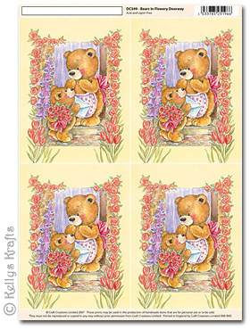 (image for) 3D Decoupage A4 Motif Sheet - Teddy Bears in Flowery Doorway (349)