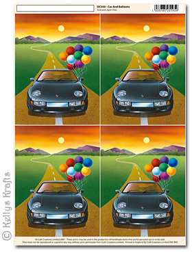 3D Decoupage A4 Motif Sheet - Car & Balloons (350)