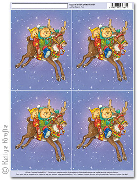 3D Decoupage A4 Motif Sheet - Teddy Bears on Reindeer (358)