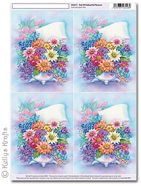 3D Decoupage A4 Motif Sheet - Pot of Colourful Flowers (371)