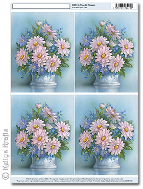 3D Decoupage A4 Motif Sheet - Vase of Flowers (374)