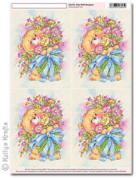 3D Decoupage A4 Motif Sheet - Teddy Bear, Bouquet of Flowers (378)