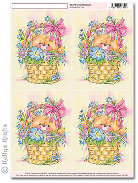 3D Decoupage A4 Motif Sheet - Teddy Bear, Basket of Flowers (379)