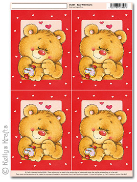 3D Decoupage A4 Motif Sheet - Teddy Bear with Hearts (381)