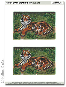 3D Decoupage A4 Motif Sheet - Tiger & Cub Wild Animals (331)