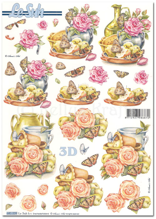 Die Cut 3D Decoupage A4 Sheet - Flowers with Butterflies (680009)