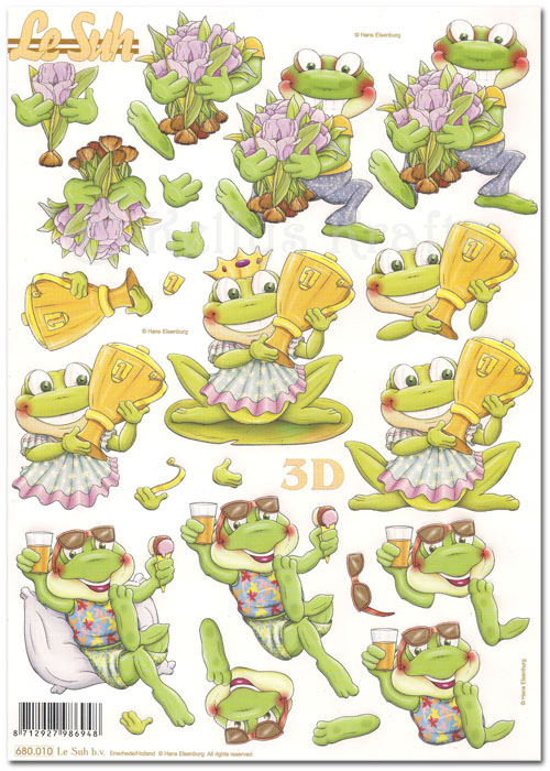 Die Cut 3D Decoupage A4 Sheet - Frogs (680010)